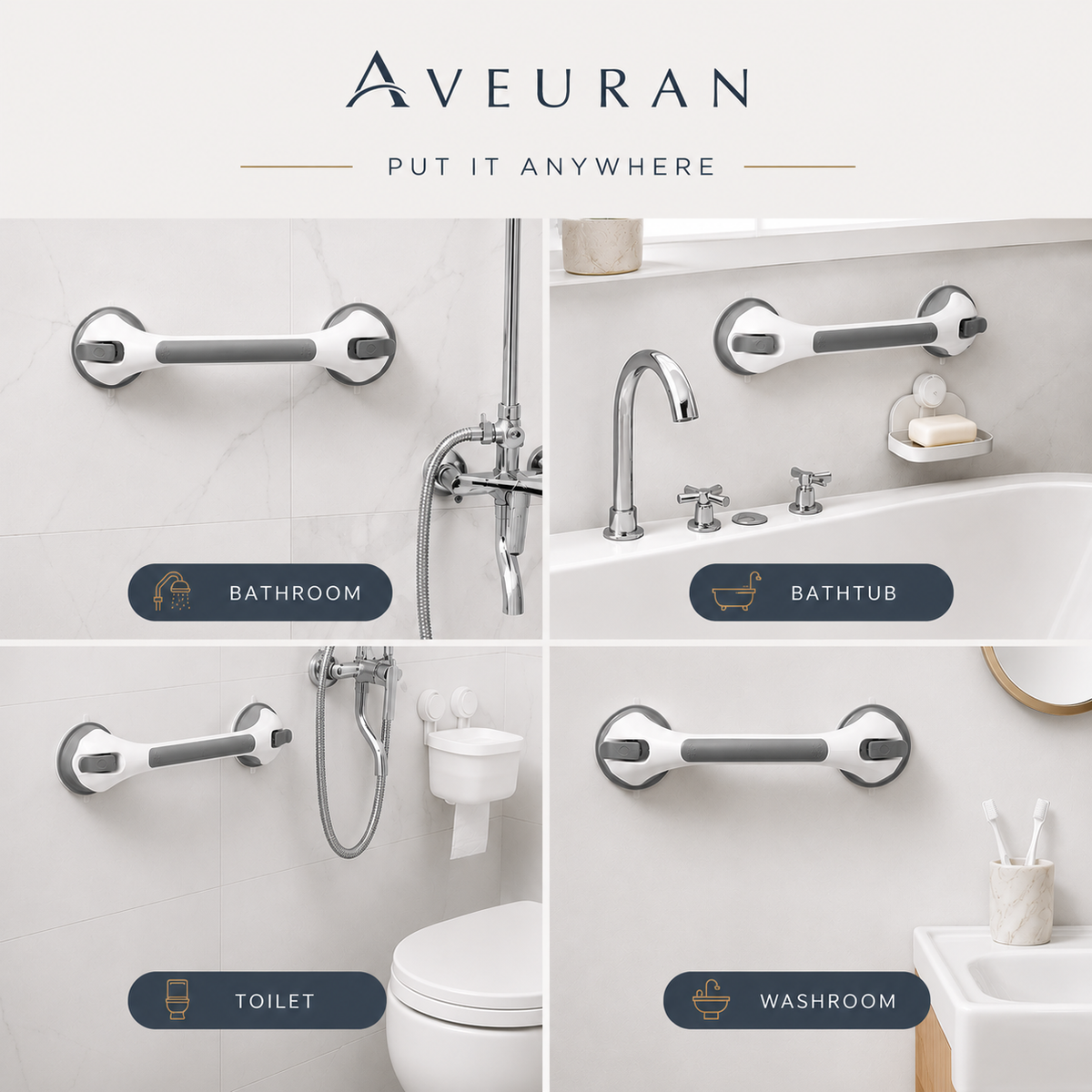 Aveuran Anchor™ - No-Drill Bathroom Support Bar